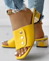 Mules Femmes Colorblock bout carré sandales à talons épais pantoufles talons sandales glisser Femmes talon carré Zapatillas Mujer Casa