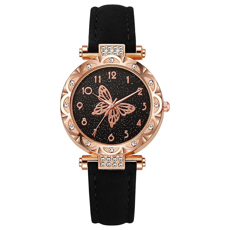 Montres papillon en perles roses pour femmes, montre-Bracelet décontractée avec strass, Simple, horloge à Quartz pour dames