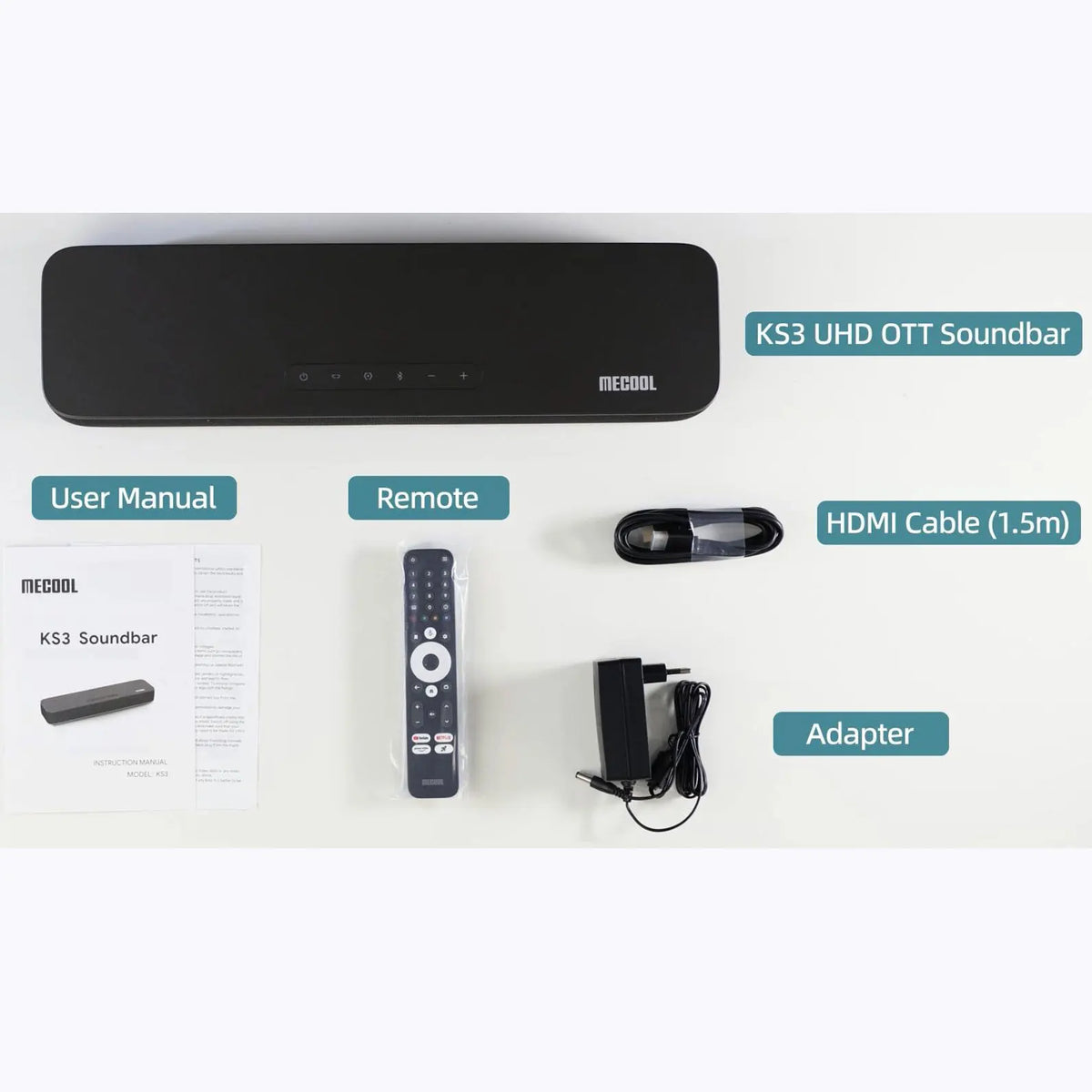 2025 MECOOL KS3 Android barre de son TV Box Google Netflix 4K Dolby Vision 32GB Androidtv haut-parleur Surround son Home Media cinéma