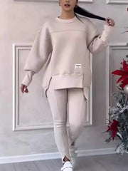 Sweat-shirt décontracté pour femmes, ensemble de sport, mode automne hiver, solide, ample, irrégulier, haut et pantalon Slim, ensembles deux pièces