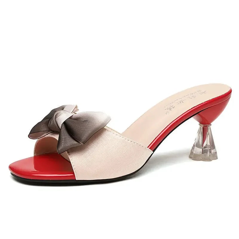 sandales femmes été chaussures femme luxe chaussures mariage pour Sandales d'été en cristal pour femmes, chaussures à talons avec nœud papillon, à bout ouvert, pantoufles carrées de styliste, à enfiler, pour la plage