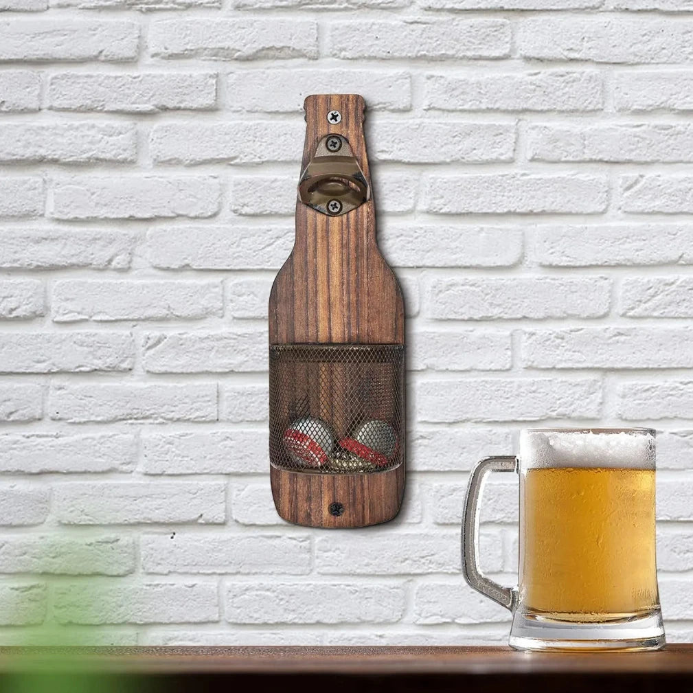 2025 Ouvre-bouteille mural, tournevis à bière, décoration de comptoir de bar, ouvre-bouteille mural, panier de rangement pour bouchon de bouteille
