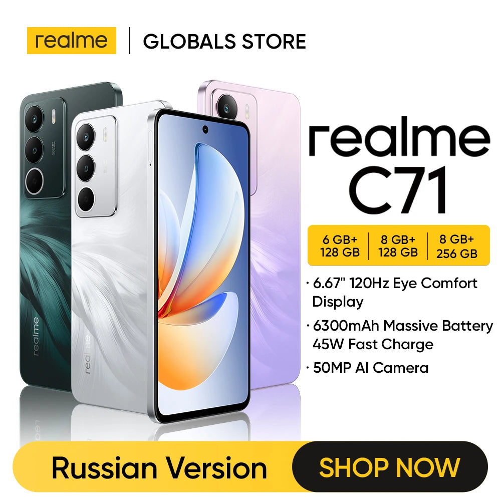 [Première mondiale] realme C71 Smartphone 6300mAh batterie 45W Charge 6.67 "120Hz affichage 50MP AI caméra UNISOC T7250 Chipset NFC