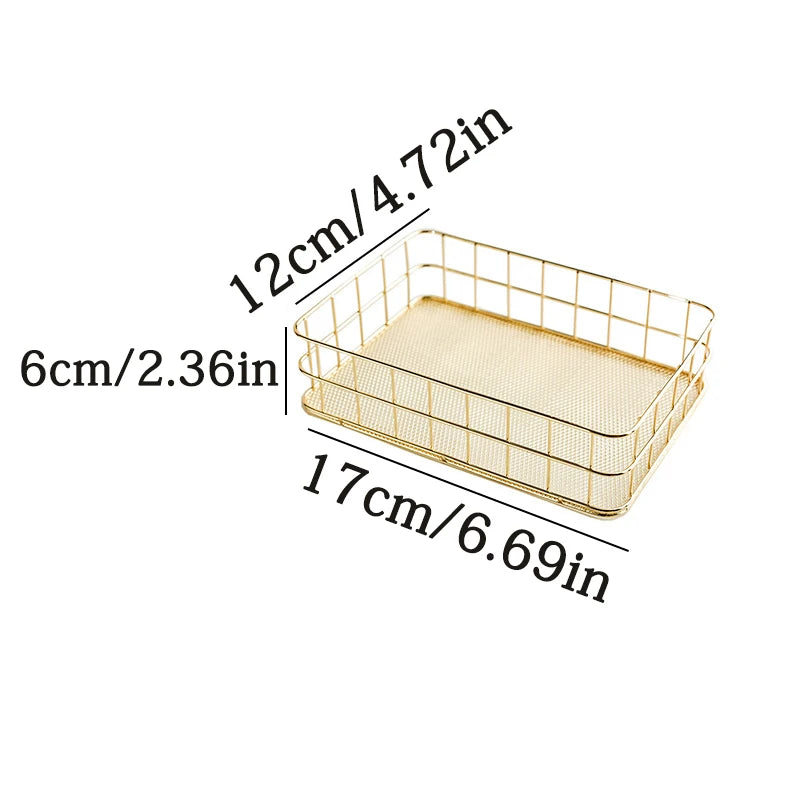 Panier de rangement en fer et métal doré de Style nordique, support multifonctionnel de bureau pour articles divers, boîte de rangement de bijoux
