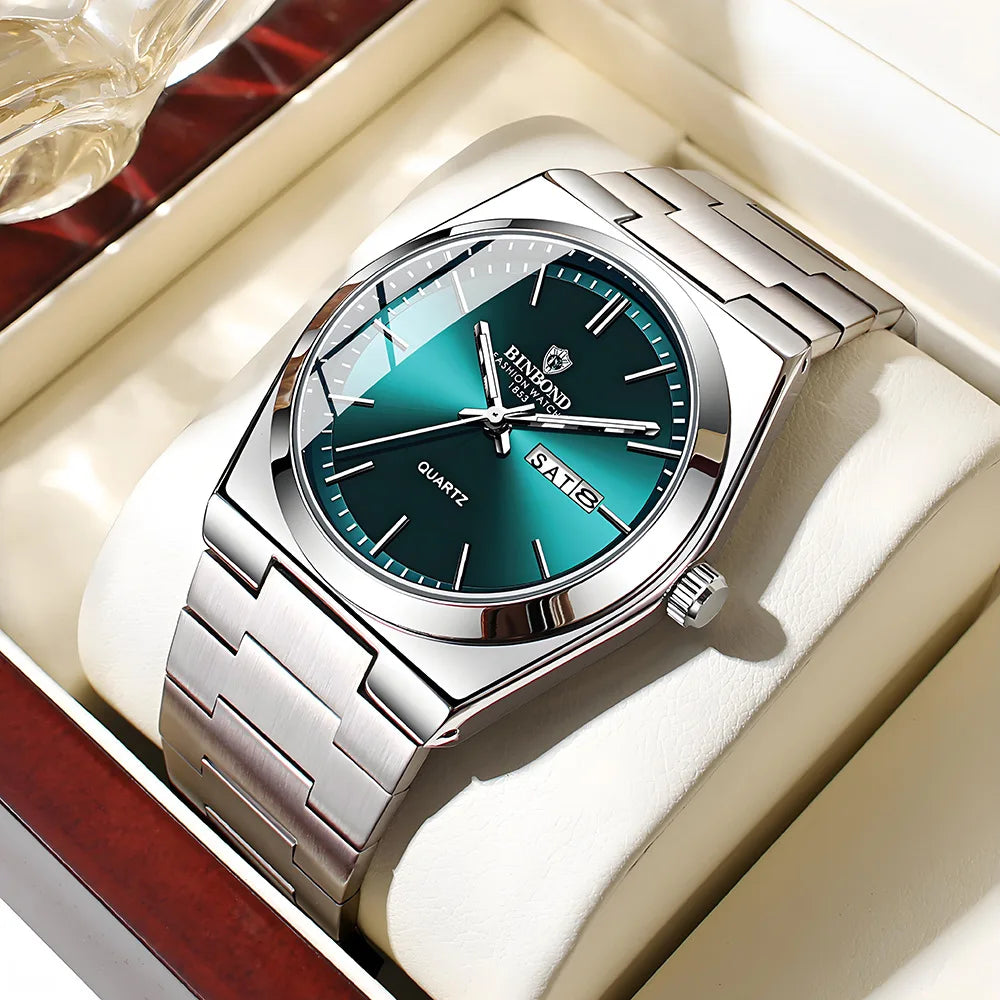 UTHAI Hommes Montre Légère Luxe Marque En Acier Inoxydable Double Calendrier Étanche Mâle Affaires Loisirs Mode Horloge À Quartz Montres