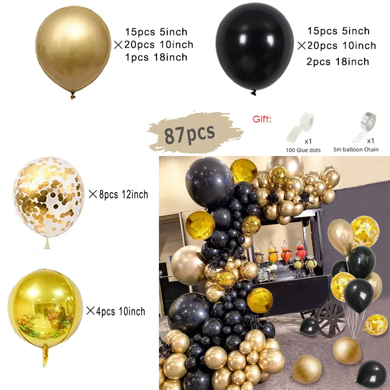 Kit d'arc de guirlande de ballons noirs et dorés, avec ballons en aluminium Starburst, fournitures de décoration pour mariage, anniversaire, fête de famille