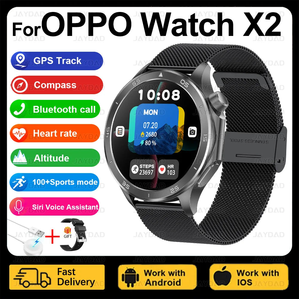 2025 nouveau pour montre OPPO X2 montre intelligente GPS sport piste fréquence cardiaque musique Bluetooth appel IP68 étanche AMOLED montre intelligente