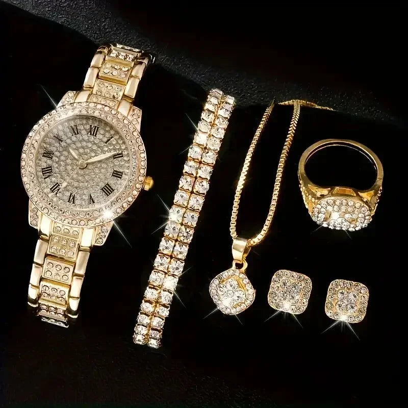 Montre Bracelet Set 6PCS Set Femmes Montre Horloge Romain Cadran Luxe Marque Design Femmes Montre Femme Reloj