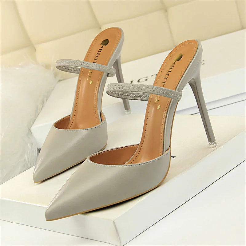 Mules à talons hauts minces pour femmes, bouche peu profonde, escarpins à enfiler, pantoufles pointues Parker, creux, rétro, simple, été, mariage