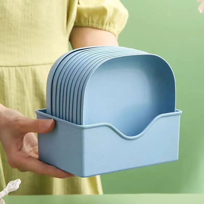 Un ensemble de 10 assiettes carrées avec 1 support – ensemble d'assiettes alimentaires portables