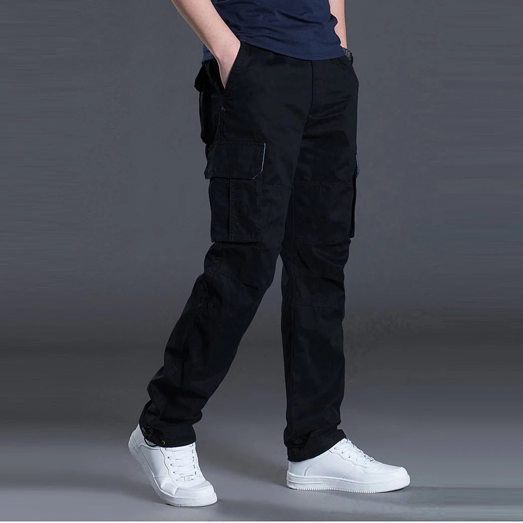 Pantalon cargo à jambe droite pour homme, 2025 coton, poches multi-rabat, extérieur décontracté, travail, randonnée