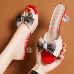 sandales femmes été chaussures femme luxe chaussures mariage pour Sandales d'été en cristal pour femmes, chaussures à talons avec nœud papillon, à bout ouvert, pantoufles carrées de styliste, à enfiler, pour la plage
