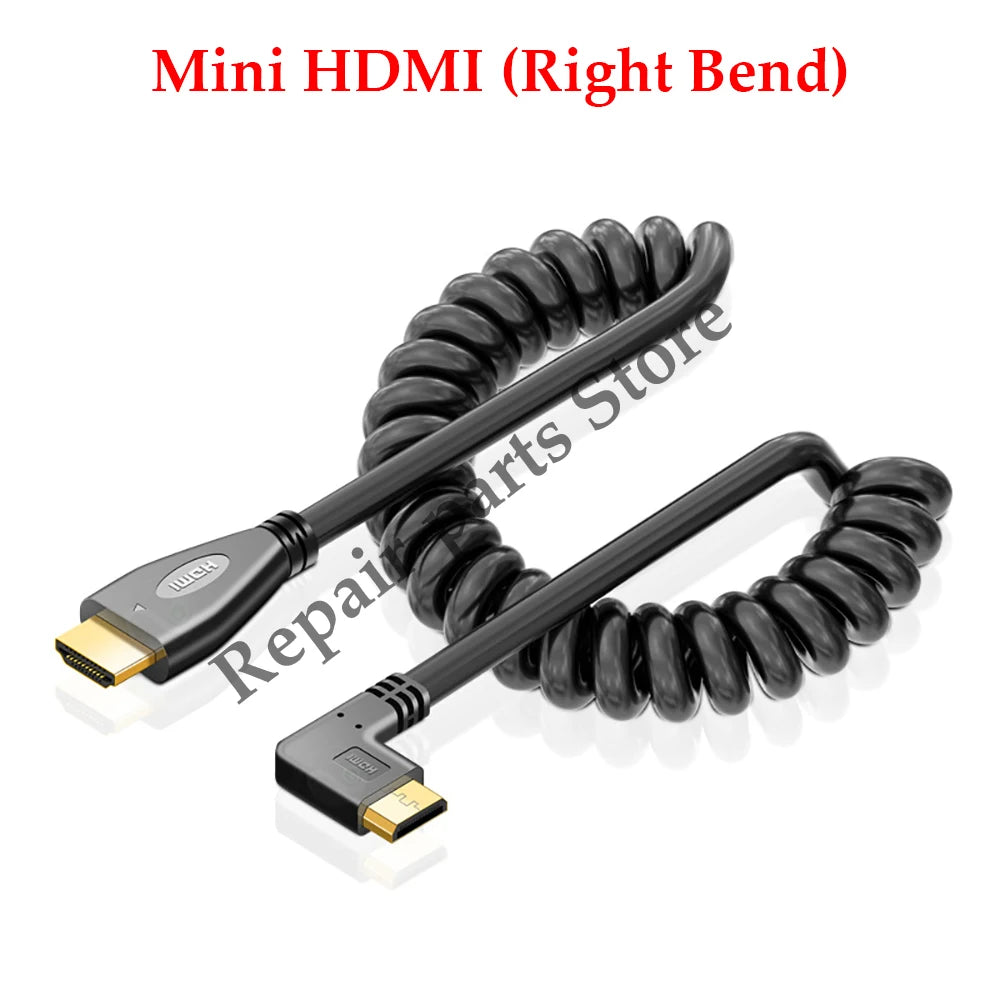 Câble HDMI vers Mini HDMI, câble Micro adaptateur, câble à ressort télescopique coudé HDMI, caméra SLR haute définition 4k, 1 pièce