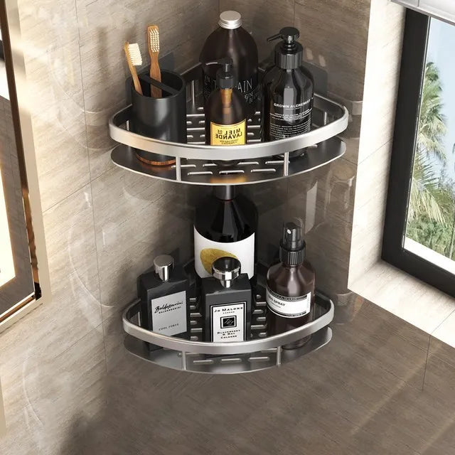 Étagères de salle de bain de luxe sans perçage, étagère murale de douche en aluminium antirouille, porte-serviettes et shampoing, organisateur de salle de bains, accessoire