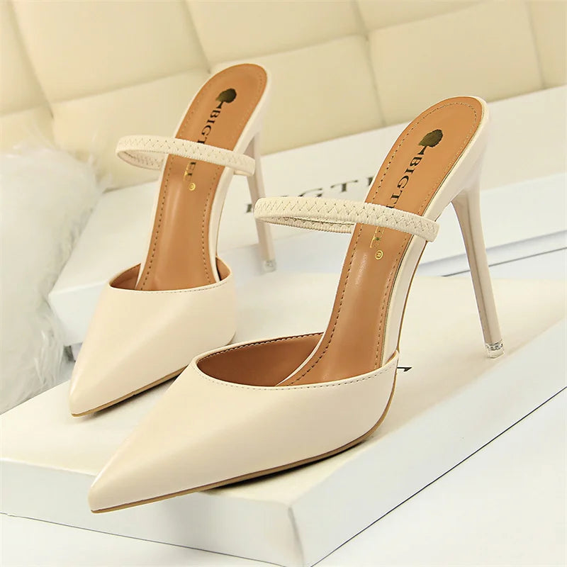 Mules à talons hauts minces pour femmes, bouche peu profonde, escarpins à enfiler, pantoufles pointues Parker, creux, rétro, simple, été, mariage