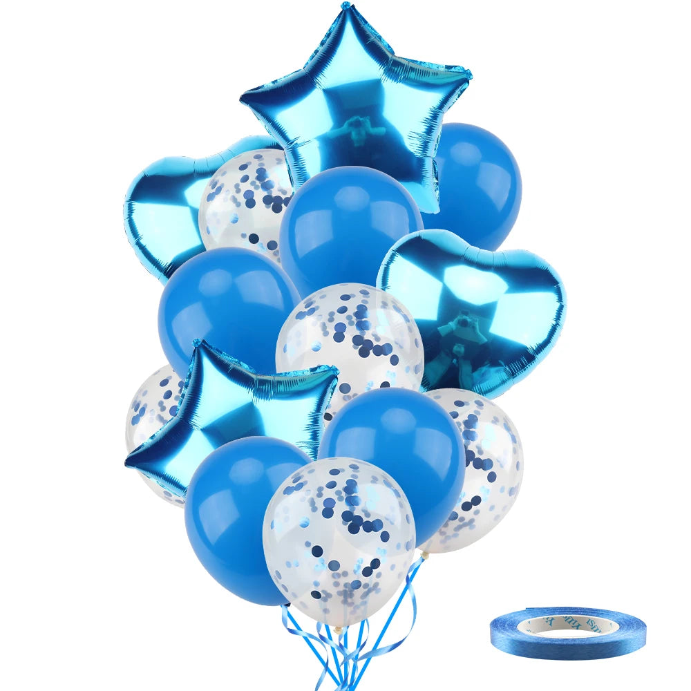 Ballons métalliques en forme d'étoile et de cœur, 14 pièces, ensemble de confettis or rouge bleu rose pour joyeux anniversaire, réception-cadeau pour bébé, mariage