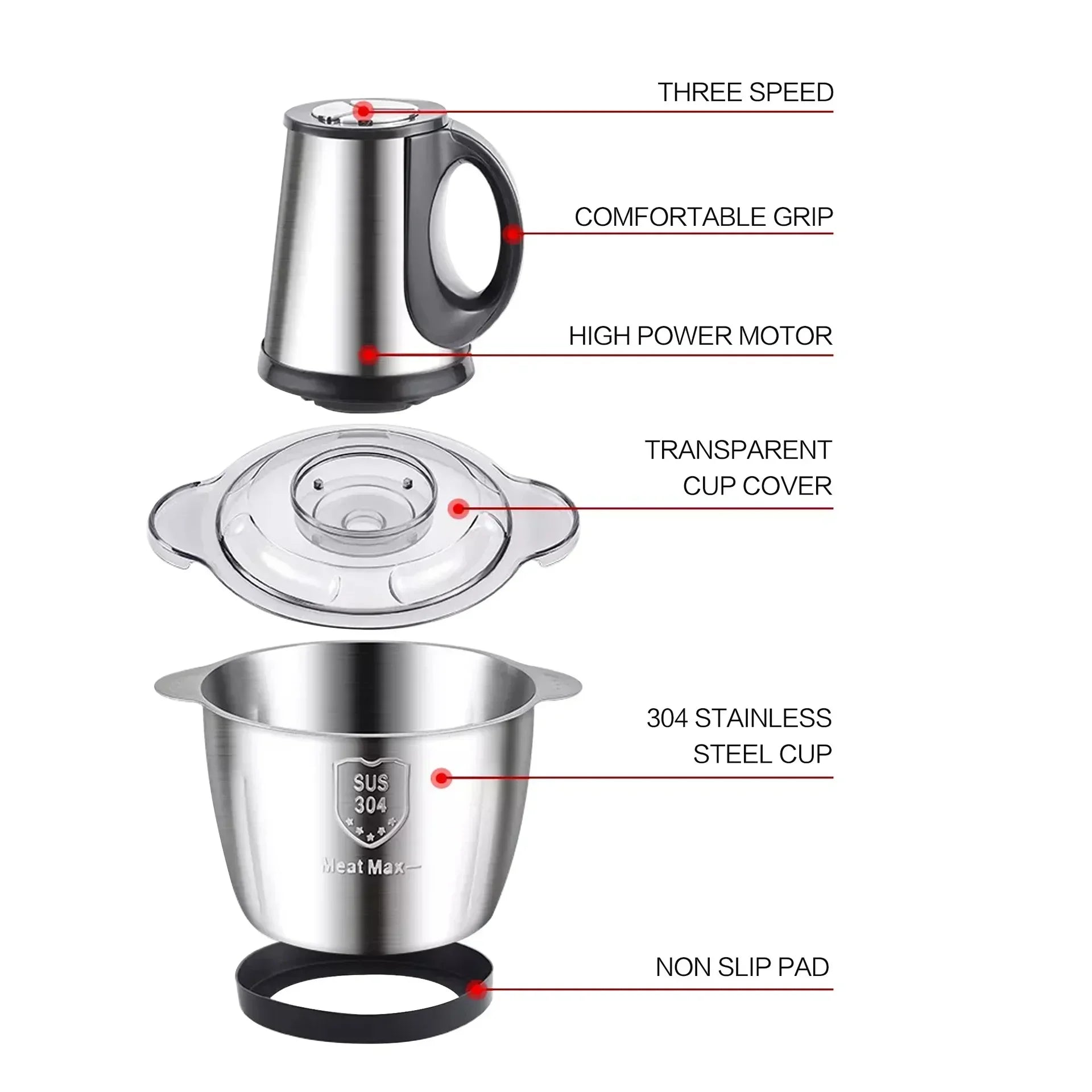 Hachoir à viande électrique en acier inoxydable, multifonctionnel, 3 vitesses, maison, commercial, robot culinaire, fabricant de saucisses, gar1995Mincer, bébé