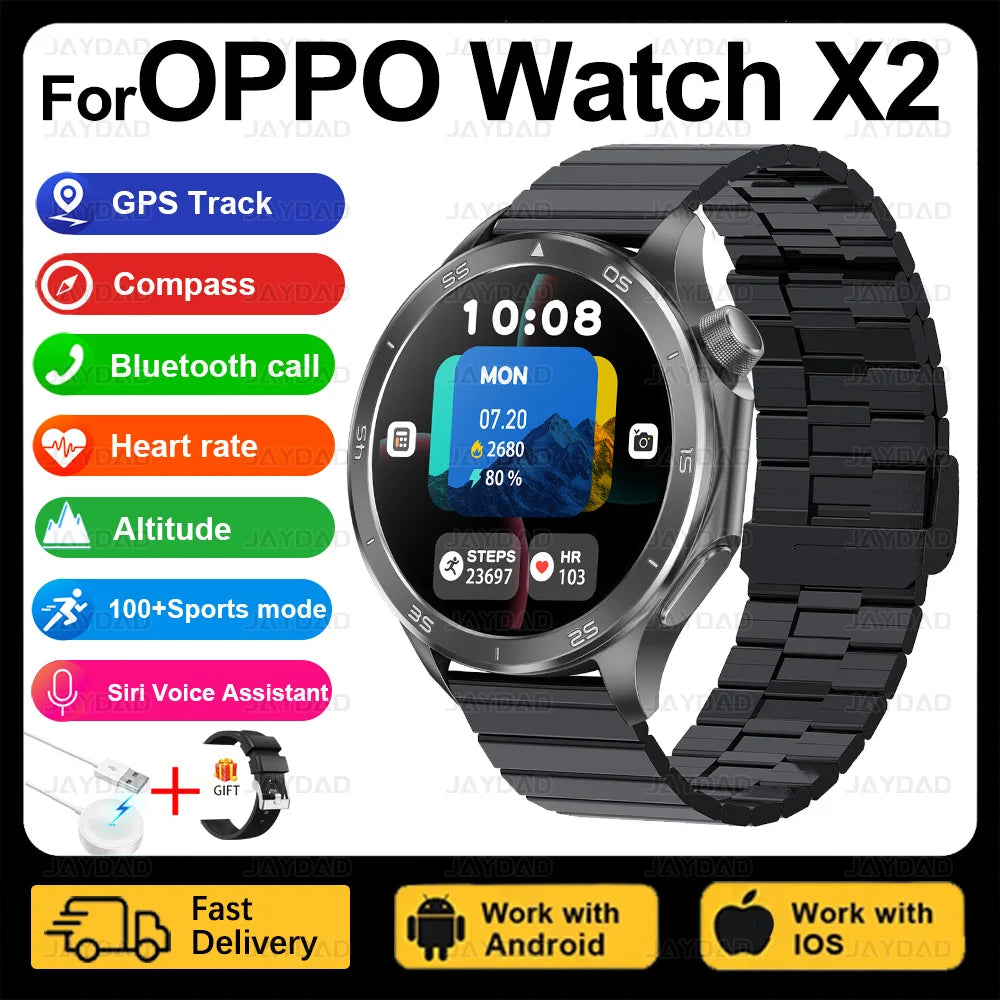 2025 nouveau pour montre OPPO X2 montre intelligente GPS sport piste fréquence cardiaque musique Bluetooth appel IP68 étanche AMOLED montre intelligente