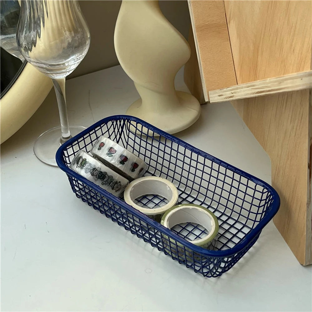 Panier de rangement de bureau INS, panier organisateur d'articles divers en métal, étui pour cartes photo, papeterie de bureau, fournitures pour la maison, support de tri de maquillage