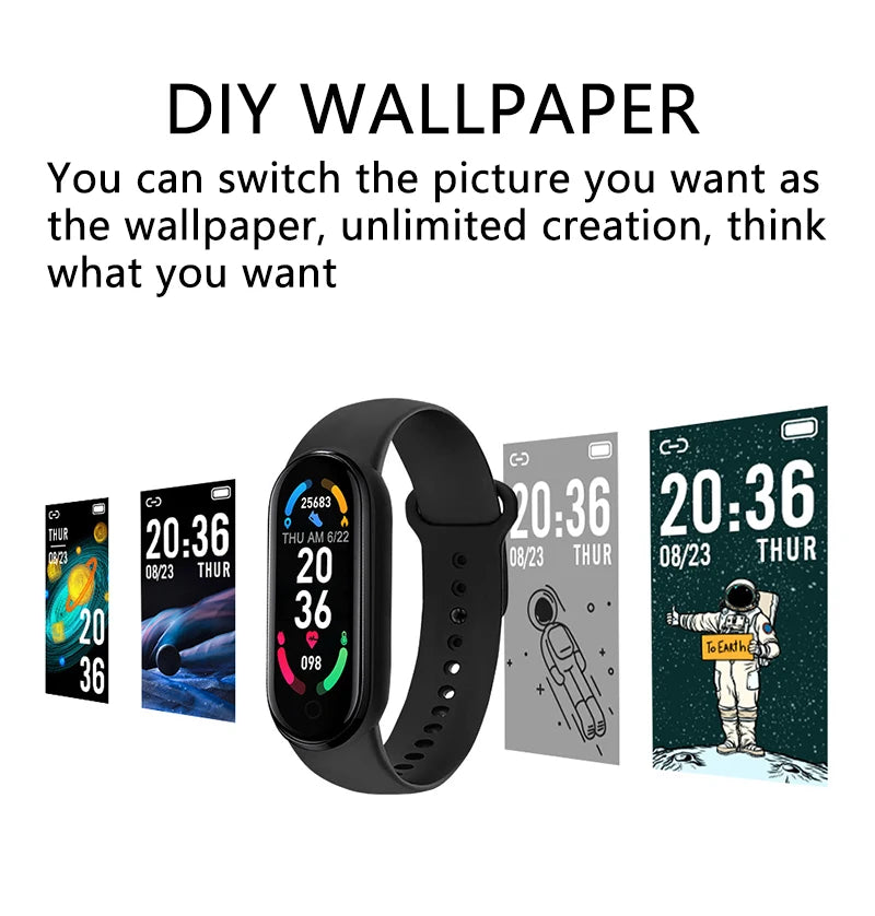 2024 Bracelet Intelligent Multifonction Fréquence Cardiaque Moniteur De Pression Artérielle Étape Musique Surveillance Du Sommeil M6 Montre de Sport Intelligente Fitness