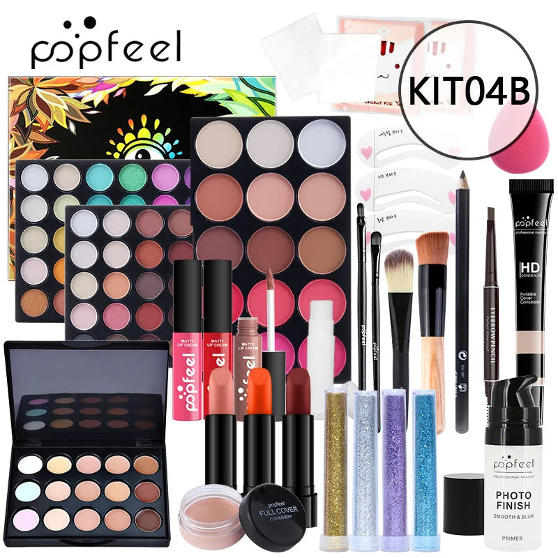 POPFEEL maquillage Kit complet femme maquillage ensemble ombre à paupières fard à paupières Palette brillant à lèvres Mascara Eyeliner pinceaux sac maquillage pour les femmes