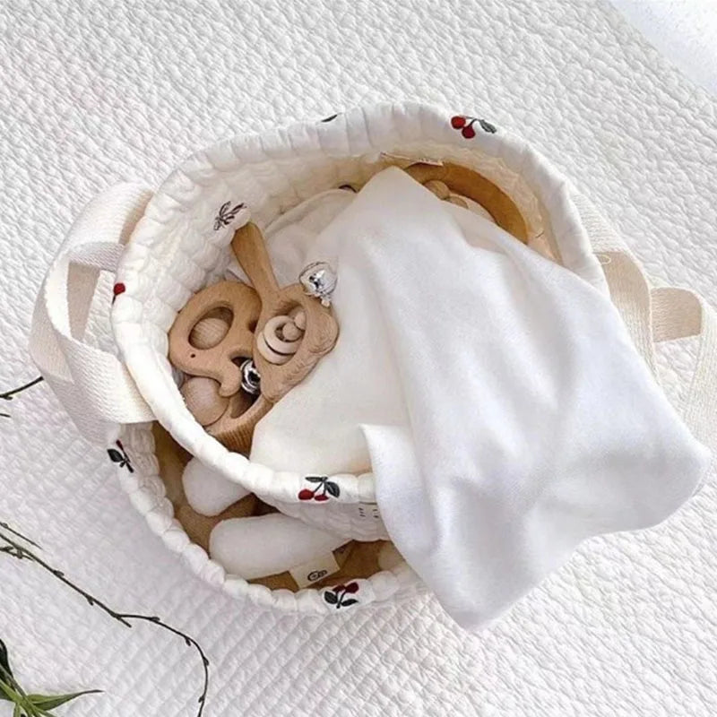 Sac d'organisation en coton Beige brodé pour couches de bébé, sac de rangement pour jouets, panier de rangement polyvalent pour berceau, 1 pièce