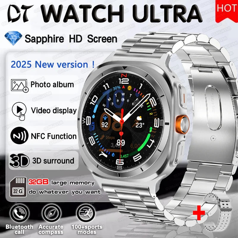 2025 nouveau pour HUAWEI DT montre Ultra 7 SmartWatch 32 go de mémoire TWS musique vidéo NFC Bluetooth appel HD saphir écran Bracelet intelligent