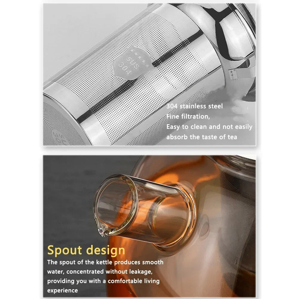 Théière en verre 800/1500ml avec infuseur en acier inoxydable, infuseur amovible, théière pour la maison, le Camping et les voyages, brassière à thé à feuilles mobiles
