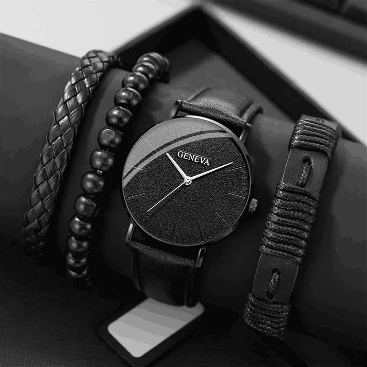 Montre Luxe Bracelet Ensemble Mode Entreprise Marron Cuir Quartz Poignets Montres pour Hommes Coffret Cadeau Relogio Masculino NO BOX