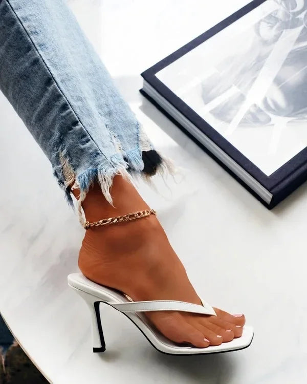 Tongs à talons hauts noirs pour femmes, sandales blanches, Mules, pantoufles pour dames, chaussures d'été 36-42 Calzado Mujer