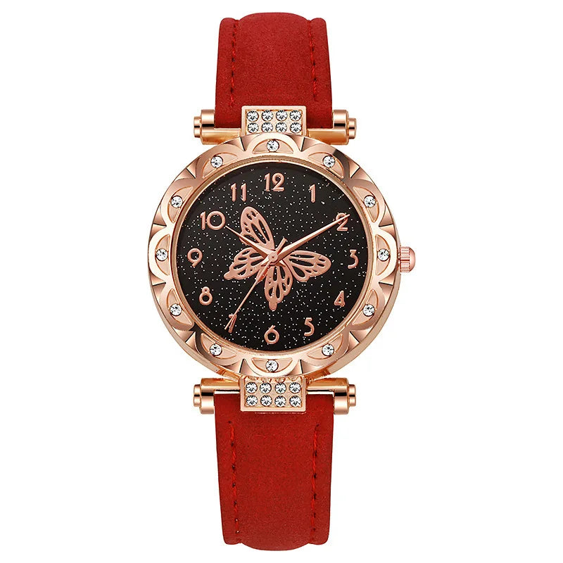 Montres papillon en perles roses pour femmes, montre-Bracelet décontractée avec strass, Simple, horloge à Quartz pour dames