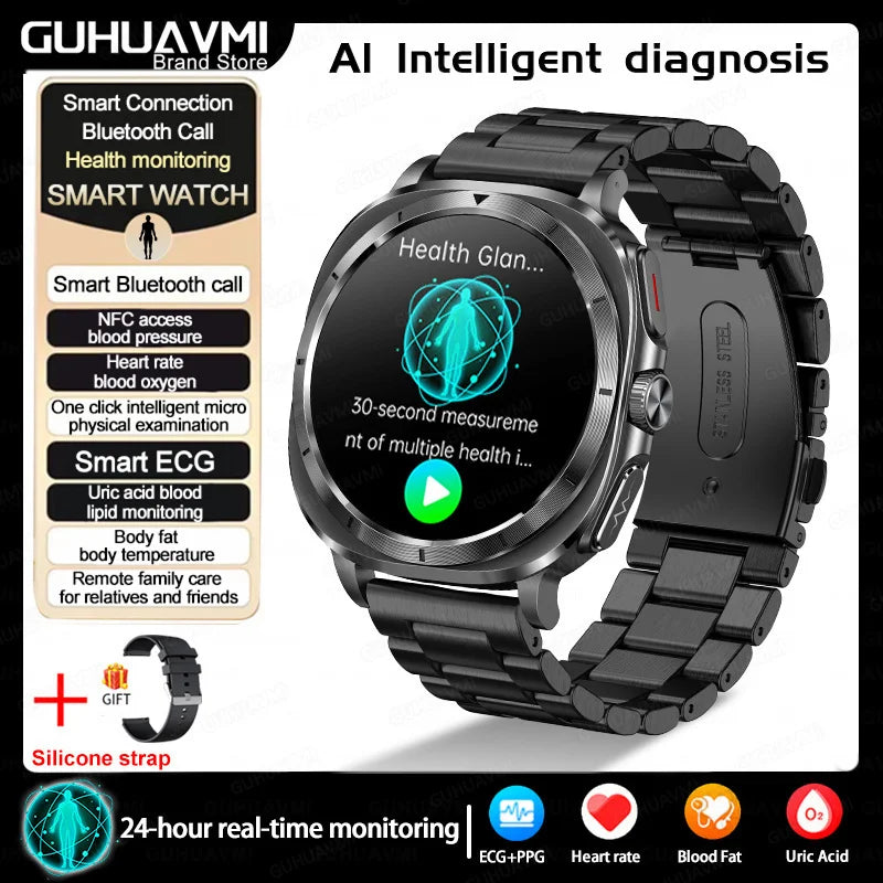 2025 nouveau pour Samsung Galaxy montre 7 acide urique pression artérielle oxygène sanguin analyse du corps montre intelligente ECG + PPG horloge Smartwatch hommes