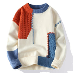 Automne hiver chaud hommes chandails tricotés mode Patchwork col rond tricot pulls coréen Streetwear pull décontracté hommes vêtements