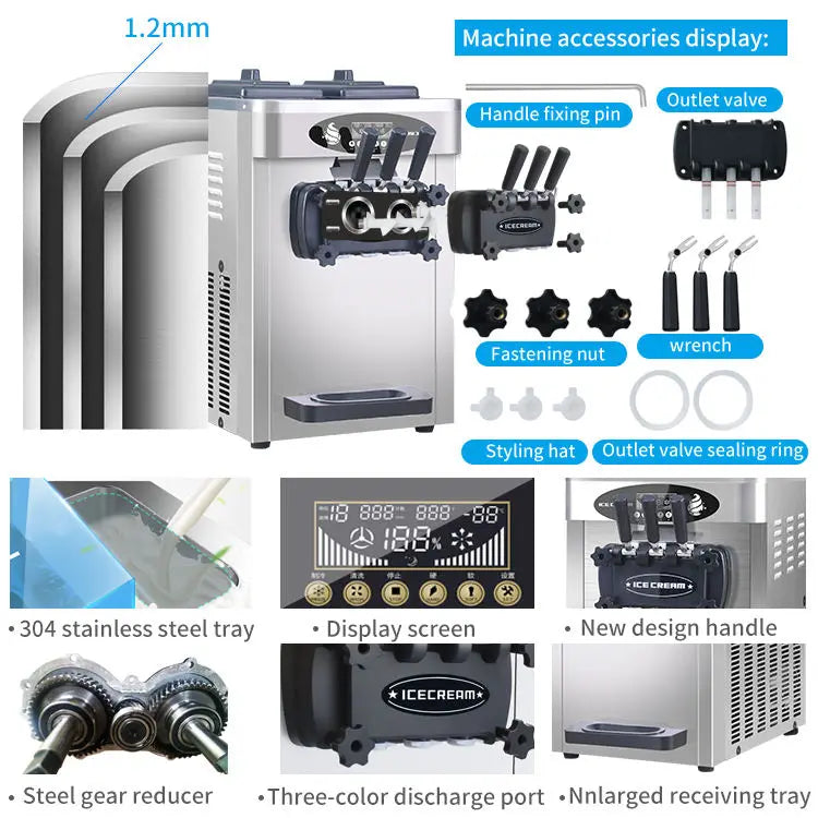 Machine à crème glacée molle commerciale automatique à trois saveurs, 110/220V, pour usage en Restaurant