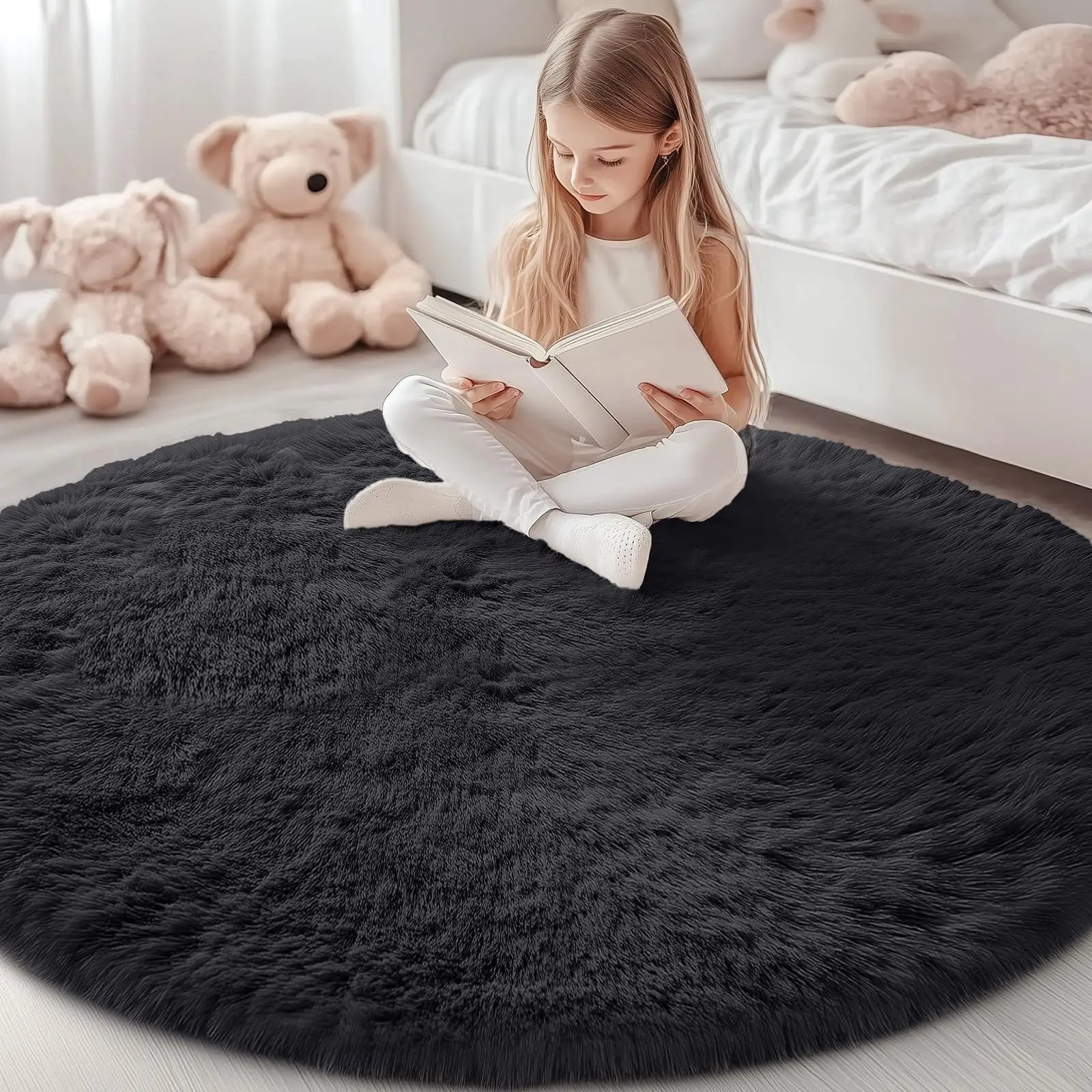 Olanly nouveaux tapis ronds en peluche pour salon tapis de chambre antidérapants tapis ronds lavables en Machine pour enfants décor à la maison esthétique