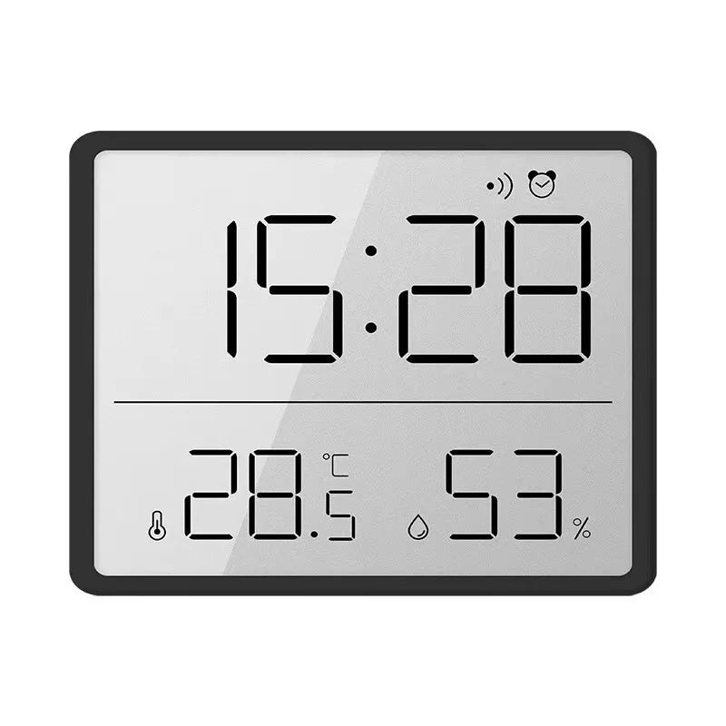 Horloge murale numérique mince avec alarme LCD, affichage de la température et de l'humidité, support adhésif pour horloge électronique de cuisine multifonctionnelle