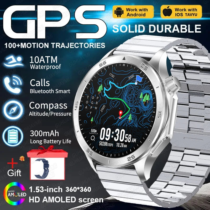 Montre connectée GPS pour hommes, avec boussole, altimètre de pression, étanche IP68, appel Bluetooth, écran AMOLED, nouveau, 2025
