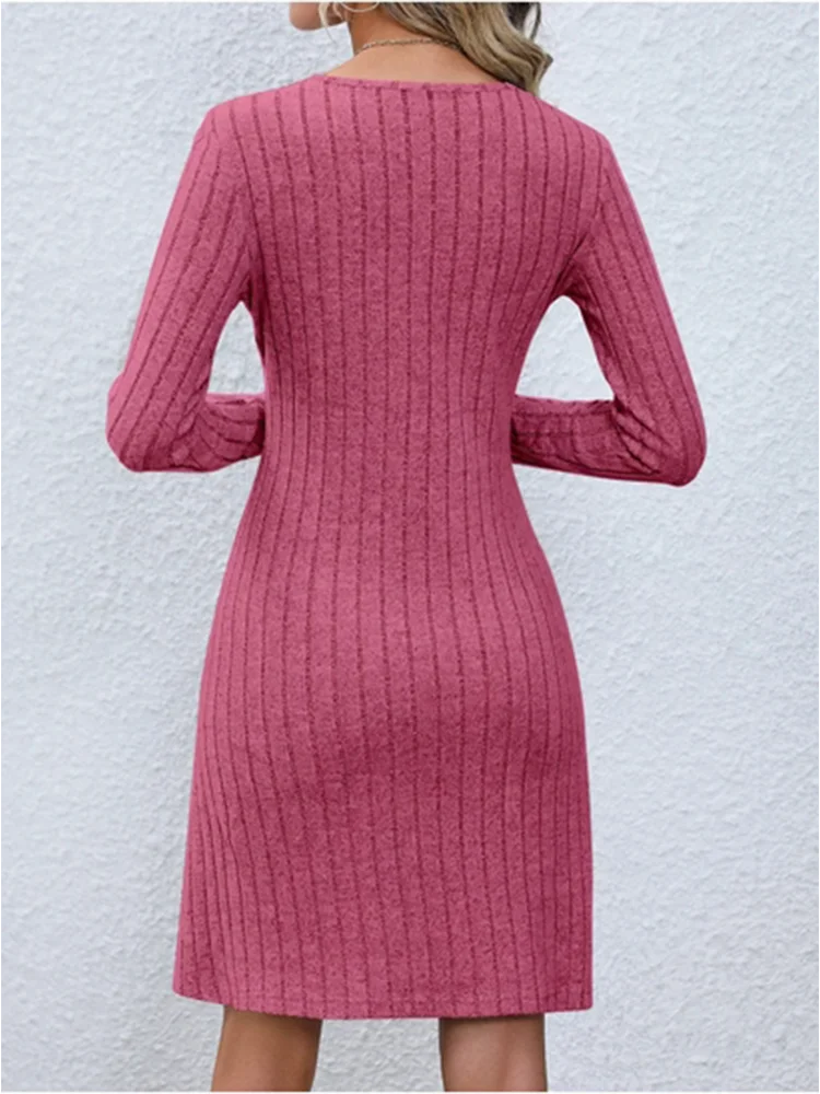 Robe boutonnée à col en v pour femmes, monochromatique, ligne a, décontractée, confortable, tendance printemps automne
