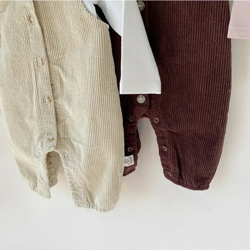 Ensemble barboteuse et chapeau en velours côtelé pour bébé garçon et fille, costume imbibé de glaçure pour tout-petits, vêtements d'automne et d'hiver