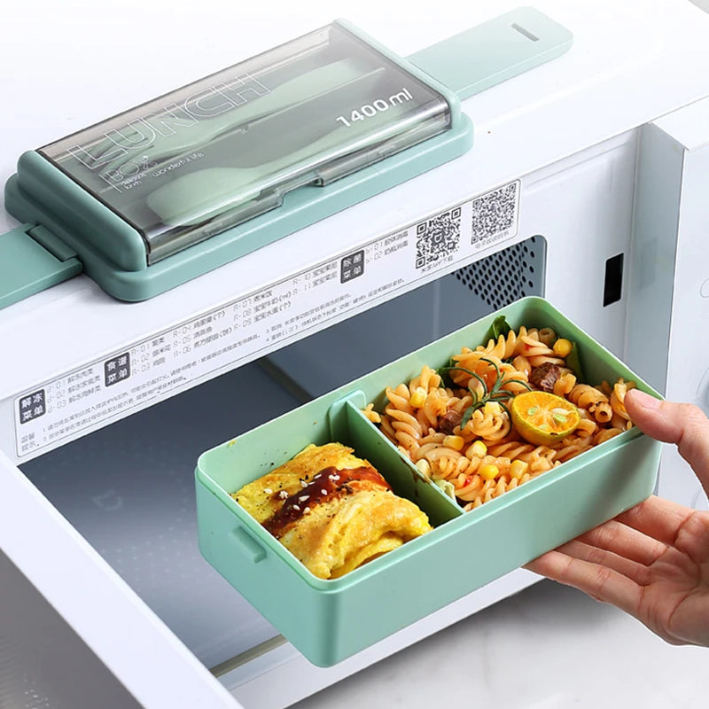 Boîte à déjeuner Portable pour enfants, avec fourchette et cuillère, boîtes à Bento en plastique Double couche pour micro-ondes, ensemble de vaisselle, conteneur de stockage des aliments
