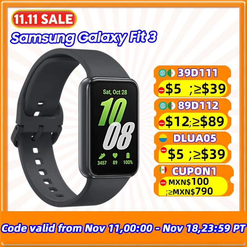 Samsung Galaxy Fit 3 SmartBand 1.6'' Super AMOLED Display Heart Rate Blood Oxygen Sensor 13 Days Battery Life IP68 Waterproof