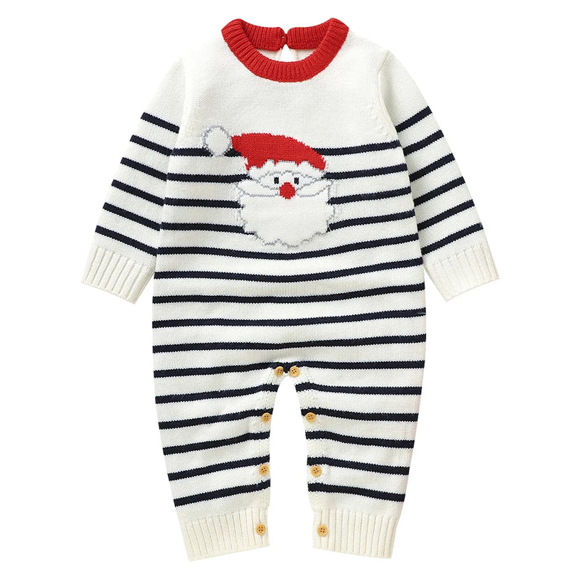 2025 Combinaison de Noël unisexe pour bébé Vert Vêtements mignons pour nouveau-né Automne Hiver Garçons Filles Col rond Cadeau de Noël Body en tricot