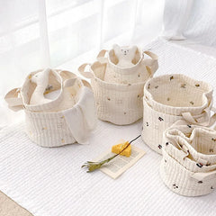 Sac d'organisation en coton Beige brodé pour couches de bébé, sac de rangement pour jouets, panier de rangement polyvalent pour berceau, 1 pièce