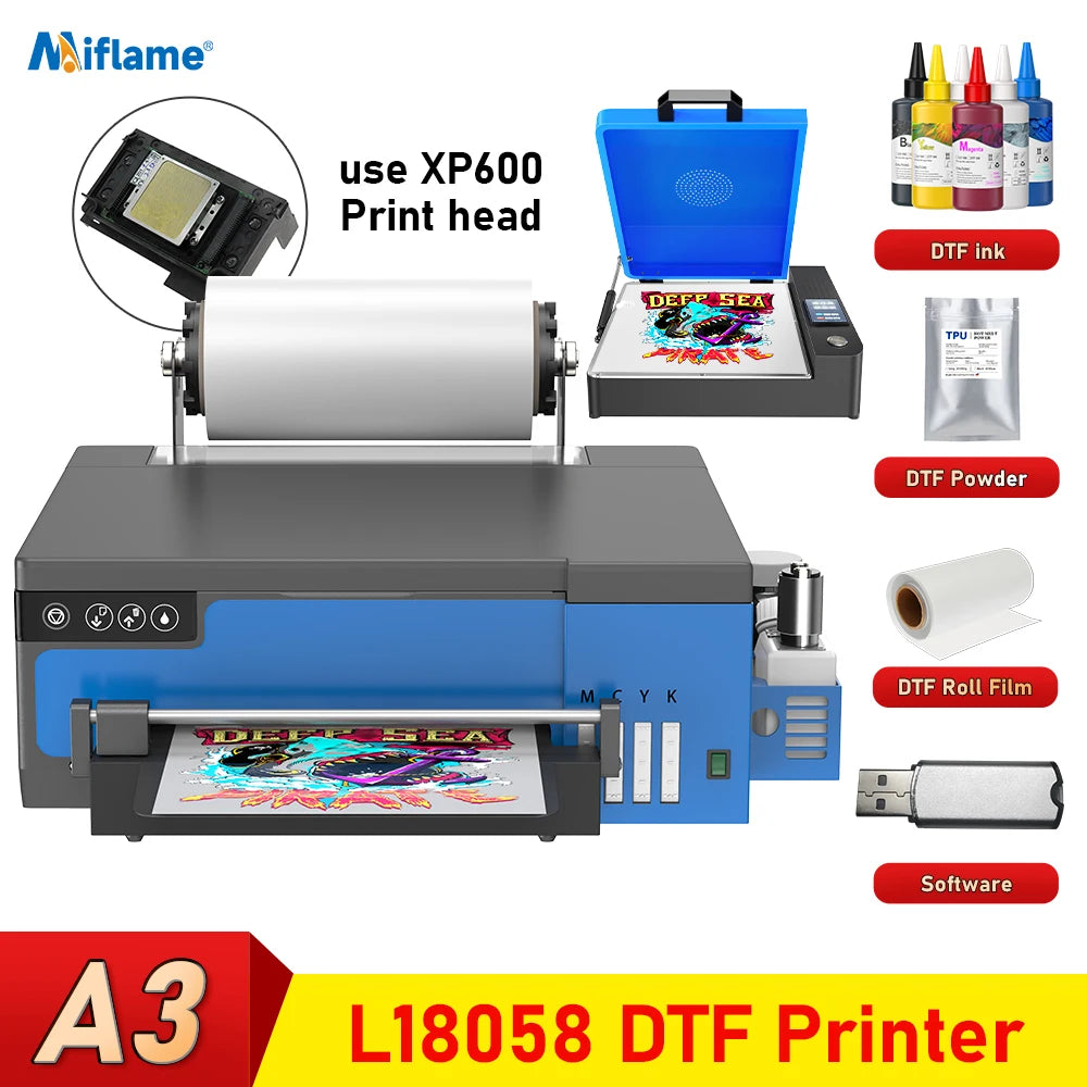Imprimante A3 XP600 DTF, Machine d'impression par transfert Direct sur Film, impresora dtf a3 avec rouleau d'alimentation, imprimante de t-shirts pour tous les textiles