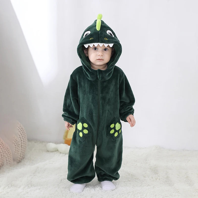 Joli dinosaure nouveau-né bébé fille vêtements body en peluche doux chaud enfant en bas âge combinaison Halloween enfant infantile pyjamas salopette fermeture éclair