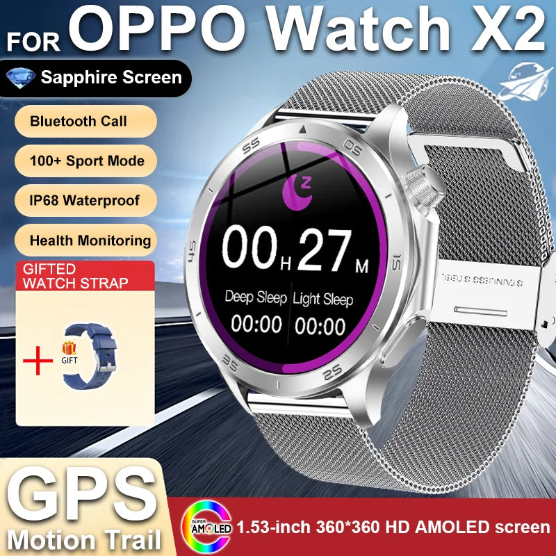 2025 nouveau pour OPPO montre X2 Bluetooth appel Smartwatch AMOLED écran fréquence cardiaque boussole IP68 étanche GPS sport montre intelligente hommes