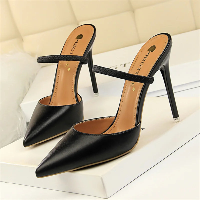 Mules à talons hauts minces pour femmes, bouche peu profonde, escarpins à enfiler, pantoufles pointues Parker, creux, rétro, simple, été, mariage