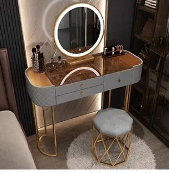 Miroir de maquillage de luxe avec lumière LED, meuble de rangement pour chambre à coucher, salon
