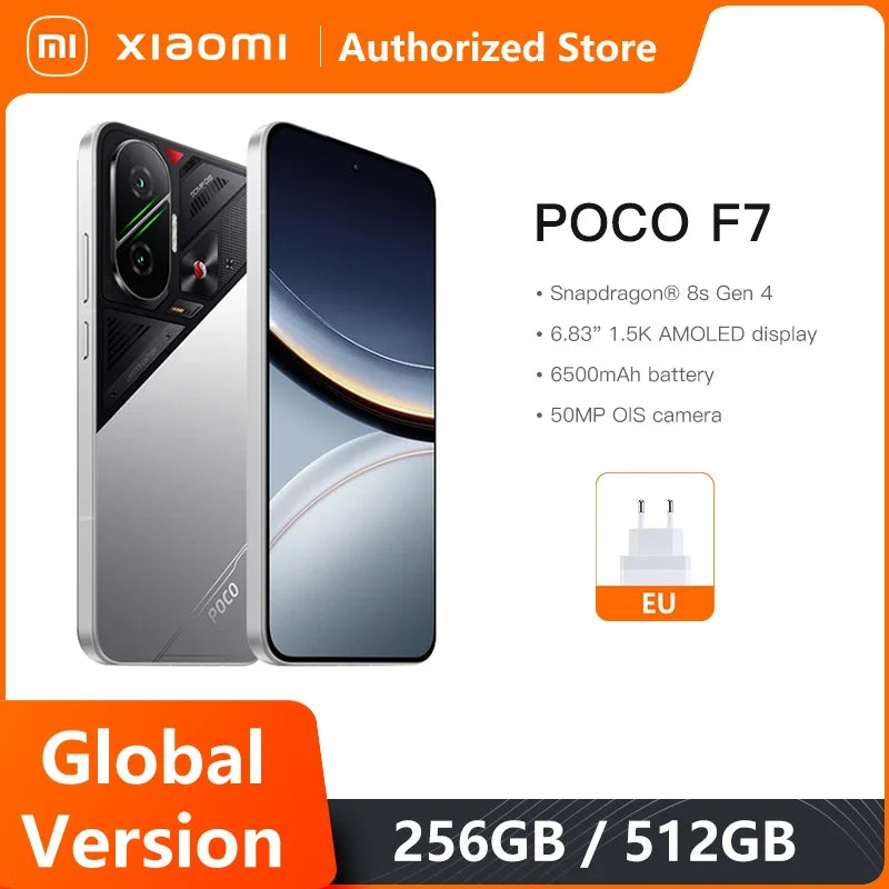 POCO F7 5G Version mondiale Snapdragon ®   8s Gen 4 NFC 6.83 1.5K AMOLED Écran 50MP Caméra OIS 6500mAh 90W HypeCharge Smartphone