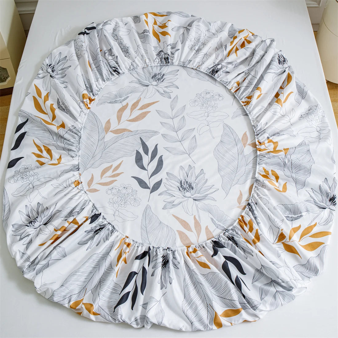 Couvre-lit imprimé conviviale ré à motif de feuilles, drap de lit, couvre-lit, jaune, gris clair, chambre à coucher, literie (à l'exclusion de la taie d'oreiller), 1 pièce